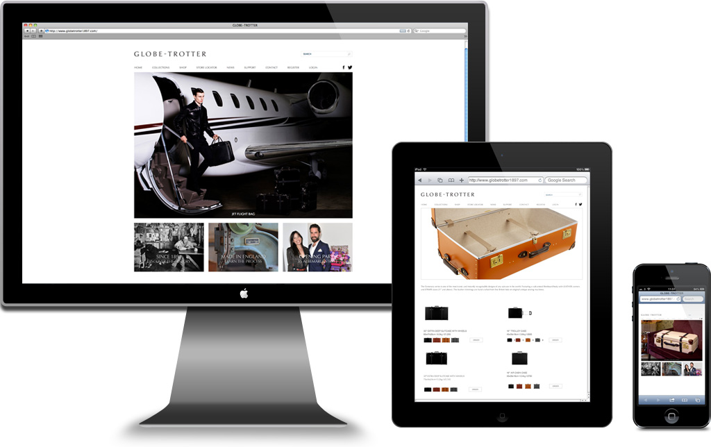 Globe-Trotter website design and development for desktop, Ipad and iPhone