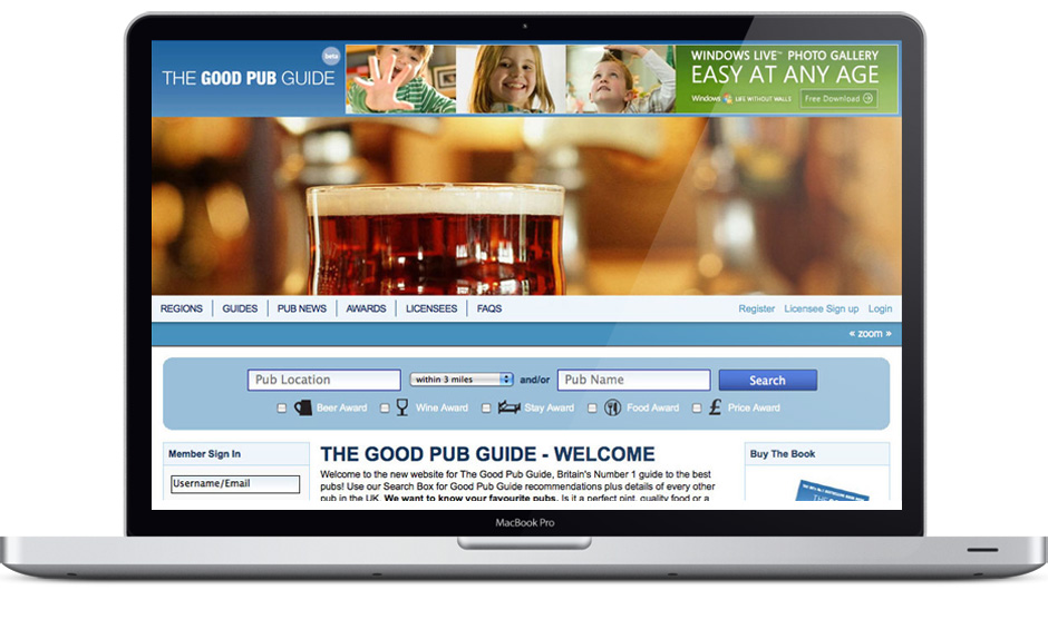Good Pub Guide website pub search UI and site design development